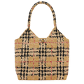 Checkered Pattern Raffia Tote